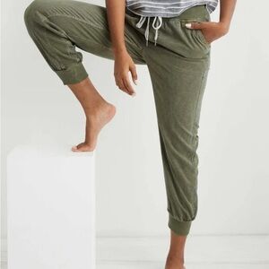 Aerie Olive Green Jogger Pants with Drawstrings and Ribbing